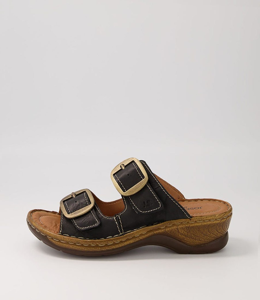 JOSEF SEIBEL Catalonia 76 Schwartz Leather Slides | Comfort