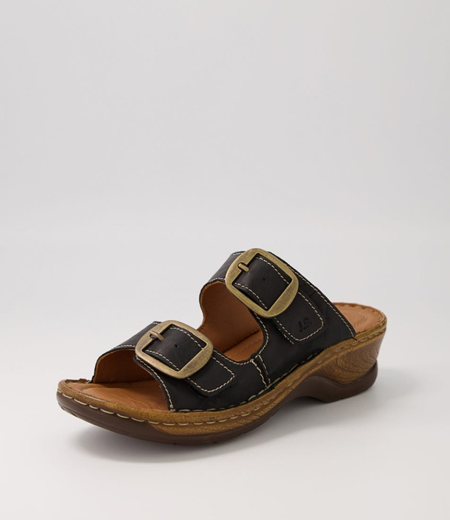 JOSEF SEIBEL Catalonia 76 Schwartz Leather Slides | Comfort