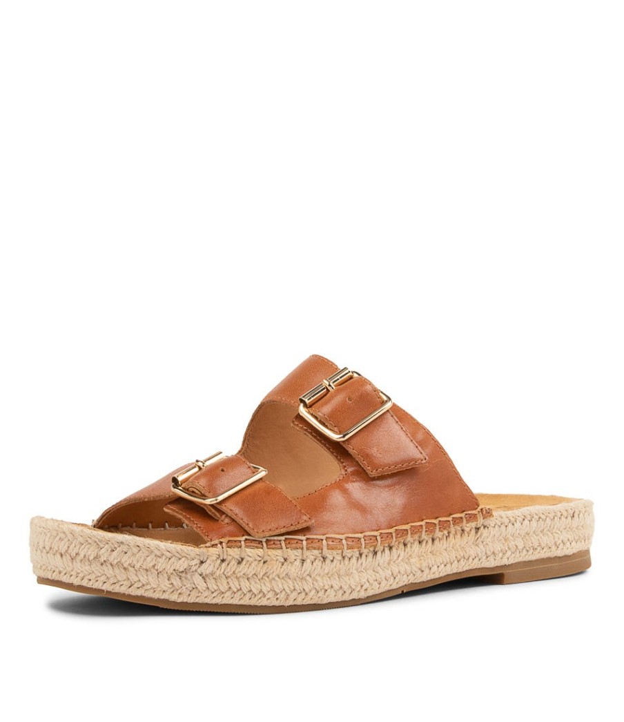 ZIERA Kapila W Tan Leather Sandals | Espadrilles