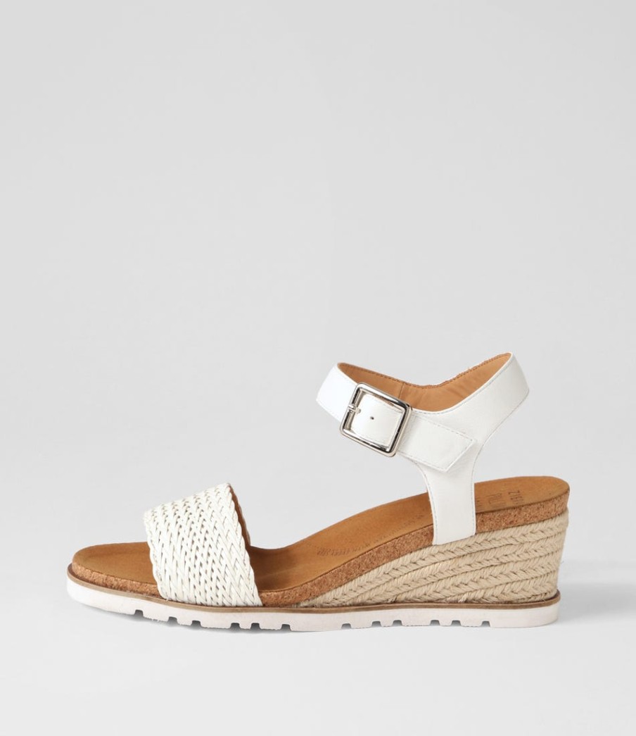 ZIERA Konyise W White Weave Leather Sandals | Wedges