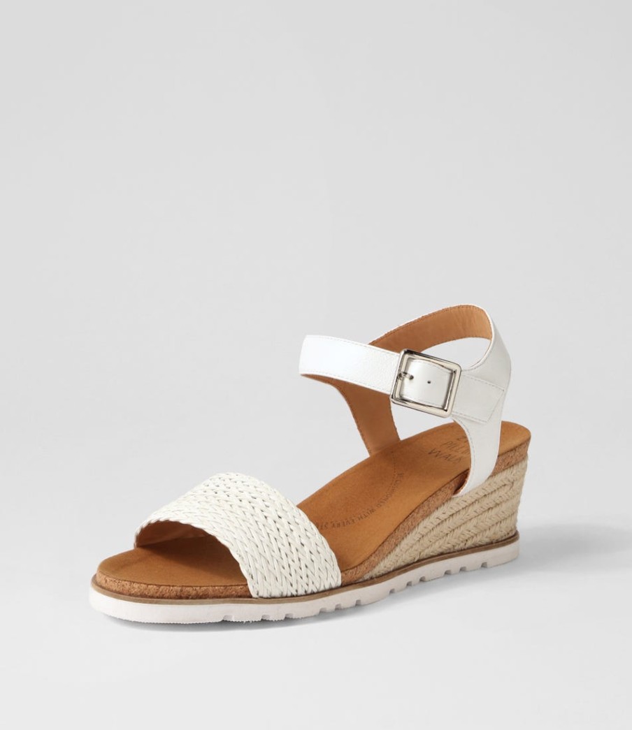 ZIERA Konyise W White Weave Leather Sandals | Wedges