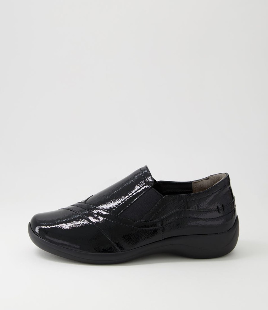 ZIERA Java Xf Black Patent Leather Flat Shoes | Comfort