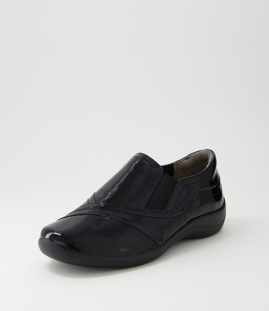 ZIERA Java Xf Black Patent Leather Flat Shoes | Comfort