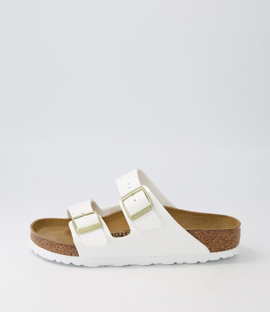 BIRKENSTOCK Arizona White Birkoflor Patent Slides | Comfort