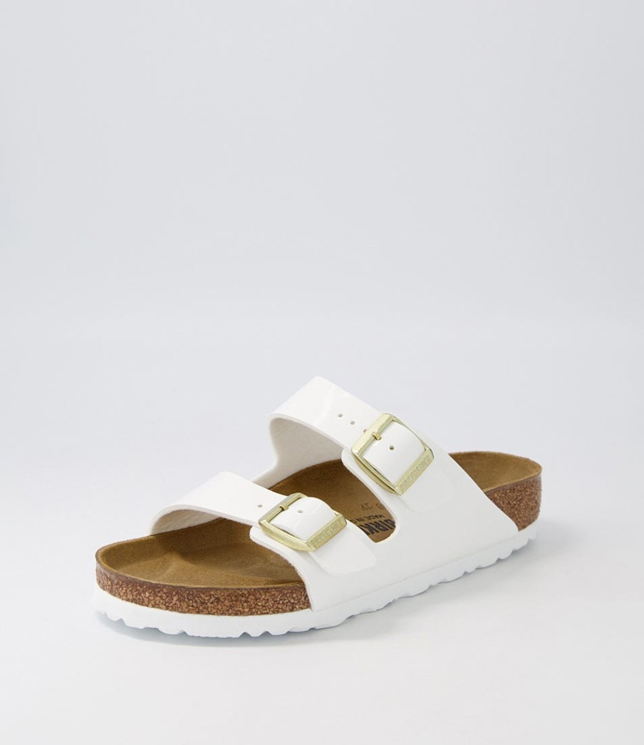 BIRKENSTOCK Arizona White Birkoflor Patent Slides | Comfort