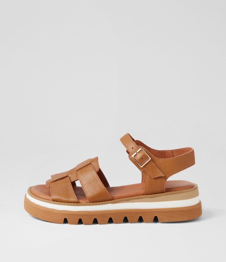 DJANGO & JULIETTE Simm Toffee Leather Sandals | Sandals