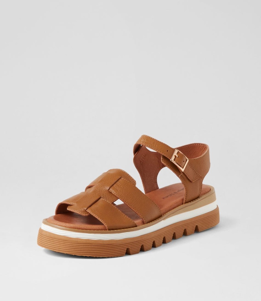 DJANGO & JULIETTE Simm Toffee Leather Sandals | Sandals