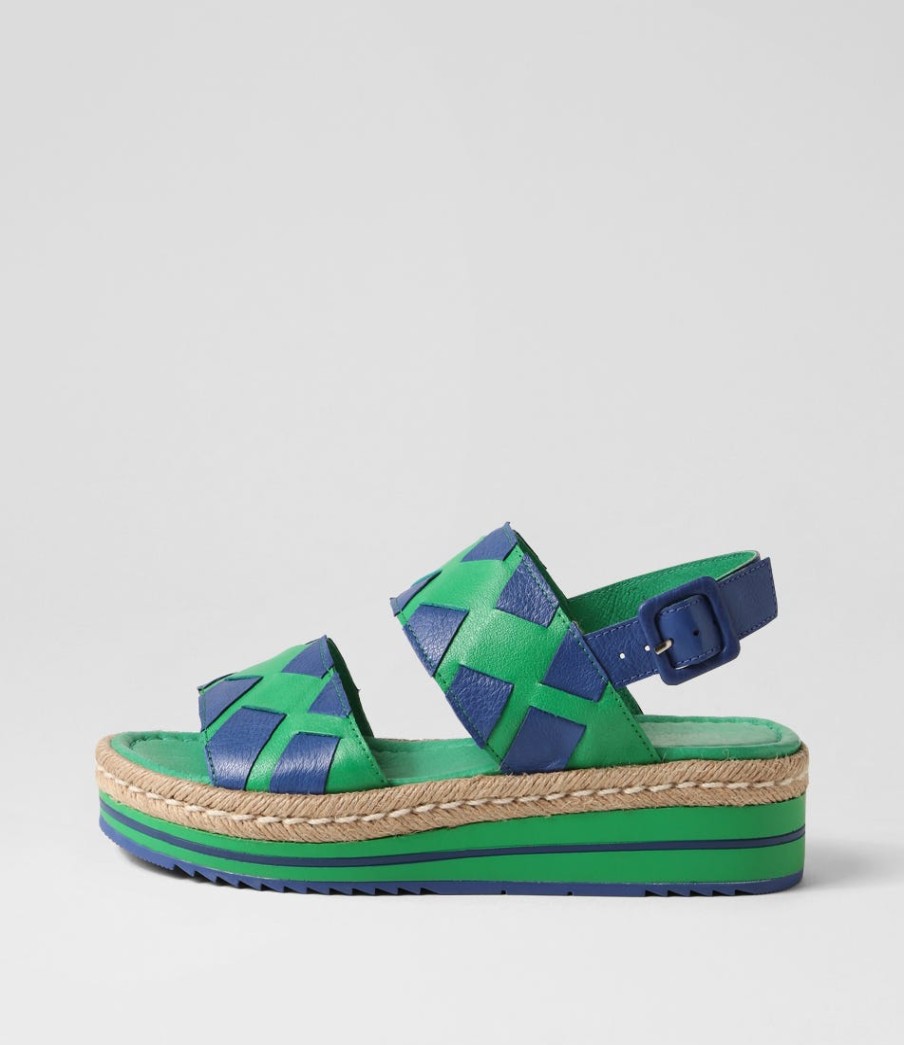 DJANGO & JULIETTE Acke Emerald Cobalt Leather Sandals | Espadrilles