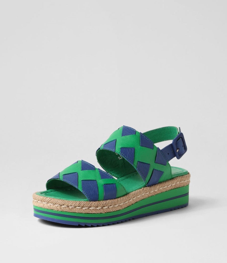 DJANGO & JULIETTE Acke Emerald Cobalt Leather Sandals | Espadrilles