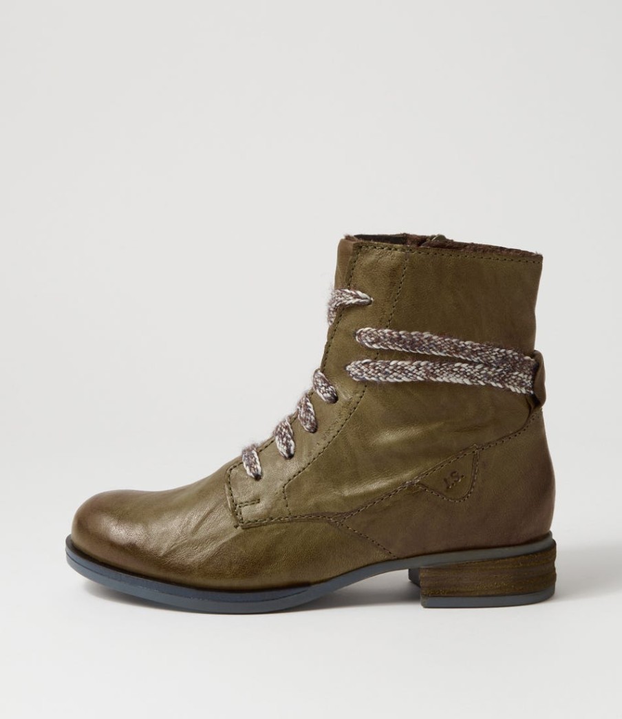 JOSEF SEIBEL Sanja 18 Olive Leather Lace Up Boots | Boots