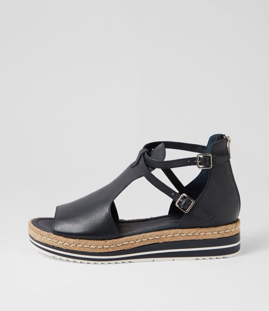 DJANGO & JULIETTE Alexys Lrg Navy Leather Espadrilles | Espadrilles