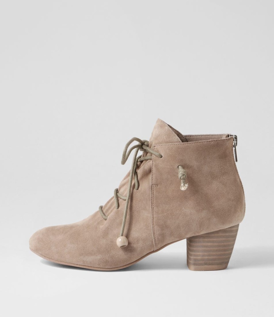 DJANGO & JULIETTE Defreeze Taupe Suede Lace Up Boots | Boots