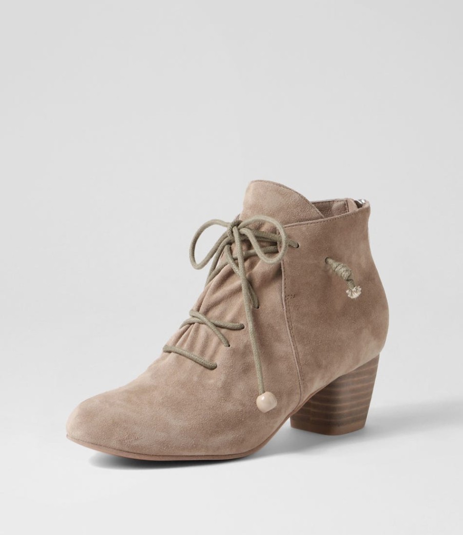 DJANGO & JULIETTE Defreeze Taupe Suede Lace Up Boots | Boots