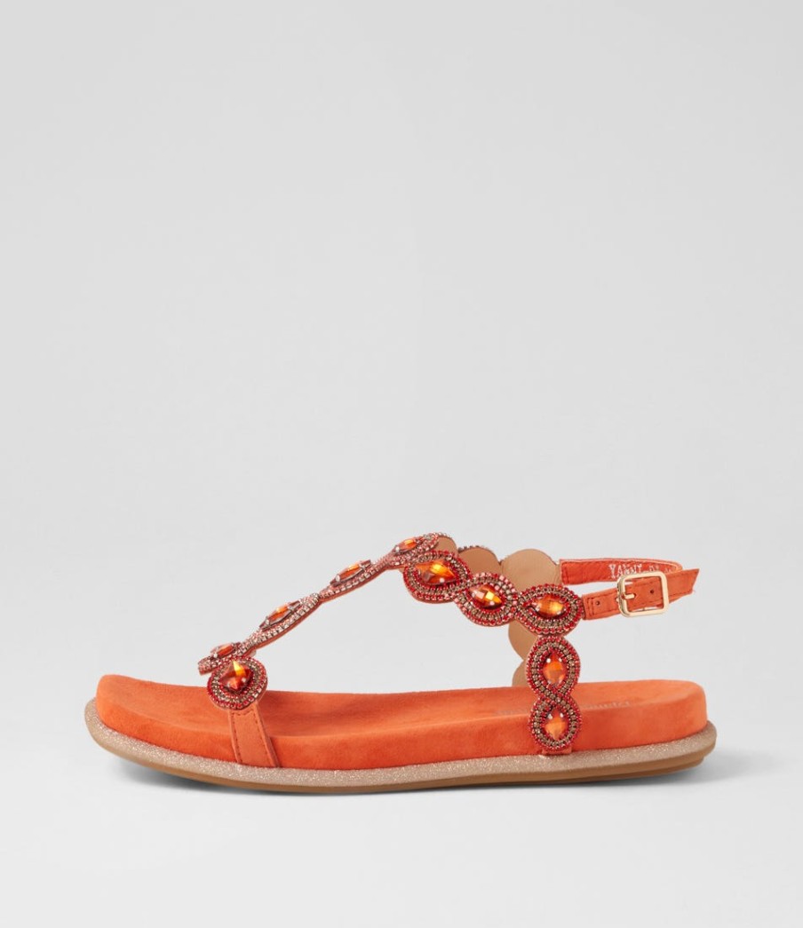 DJANGO & JULIETTE Yanni Orange Suede Jewels Sandals | Flats