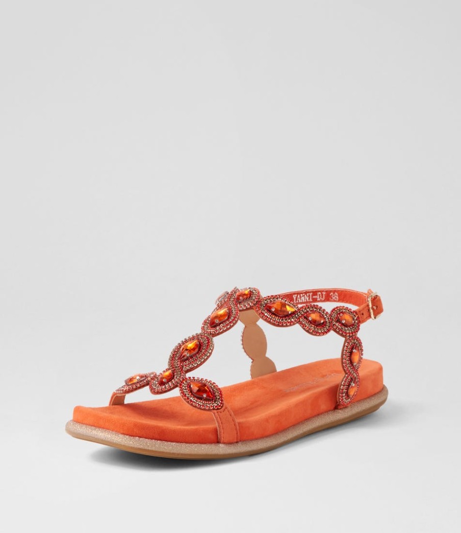 DJANGO & JULIETTE Yanni Orange Suede Jewels Sandals | Flats