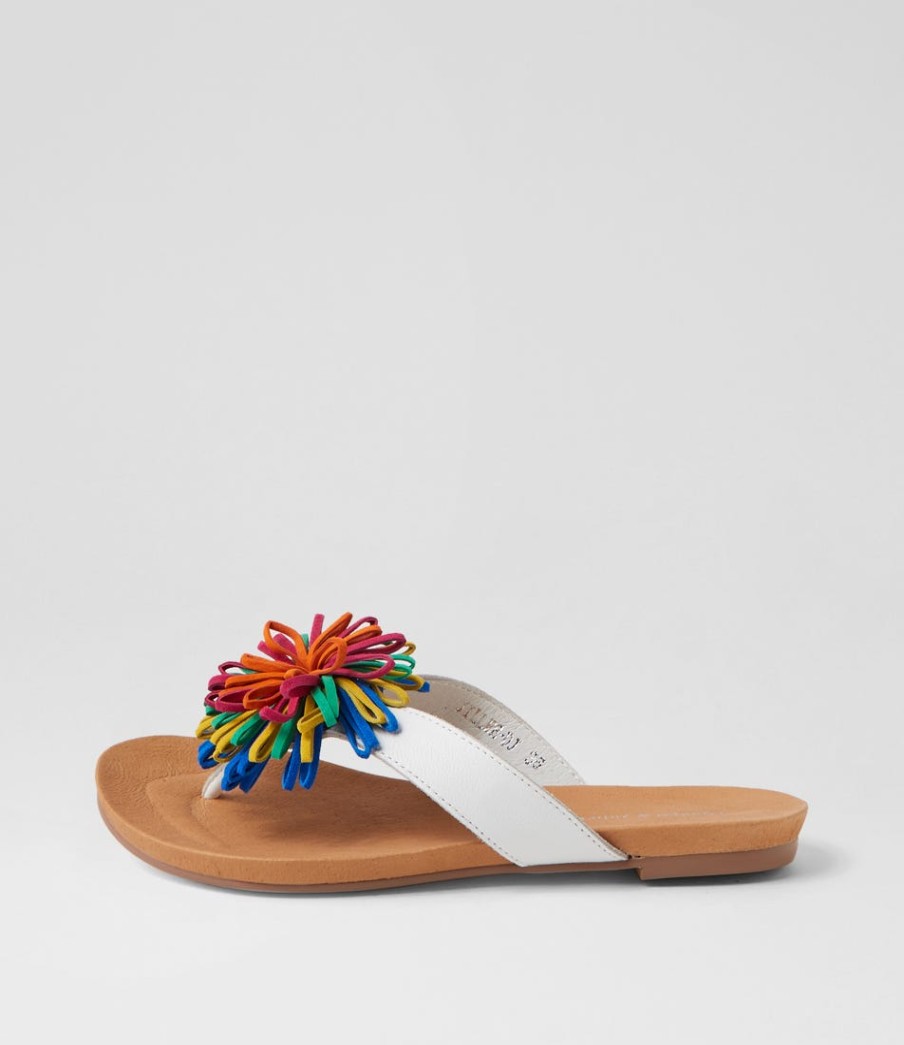 DJANGO & JULIETTE Jillee White Bright Leather Thongs | Flats