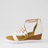 ZIERA Pamilla W White Tan Leather Sandals | Wedges