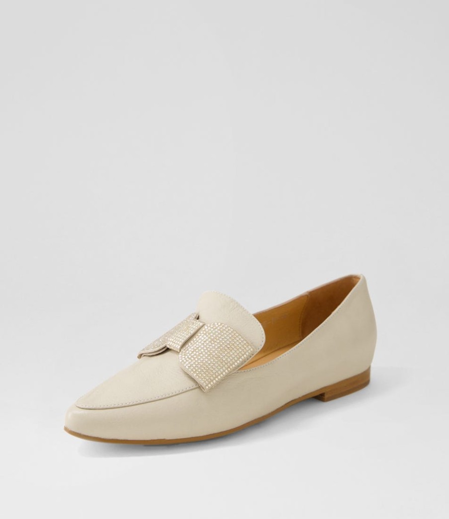 TOP END Sanne Almond Gold Jewels Leather Loafers | Loafers