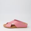 DJANGO & JULIETTE Harli Pretty Pink Leather Slides | Wedges