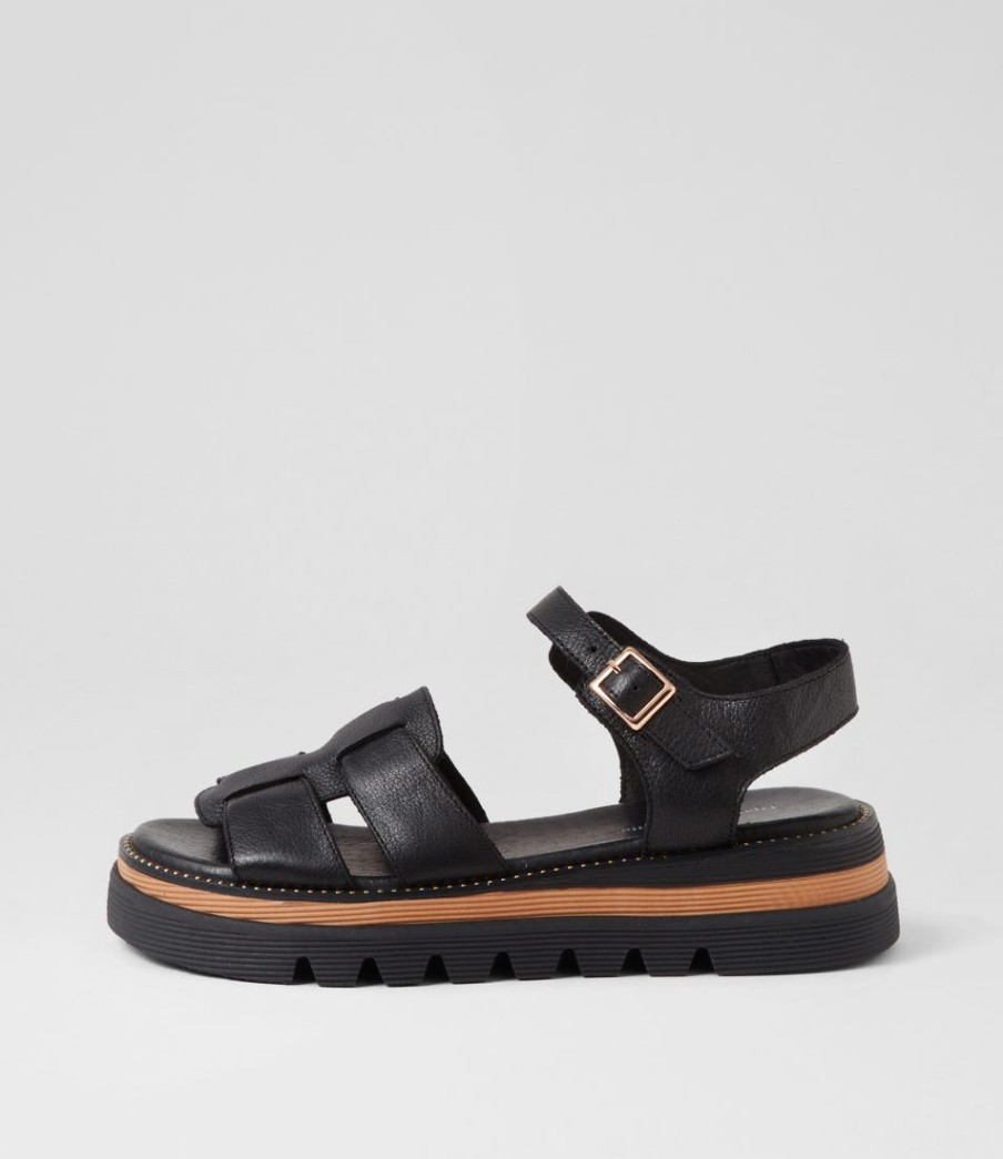 DJANGO & JULIETTE Simm Black Leather Sandals | Sandals