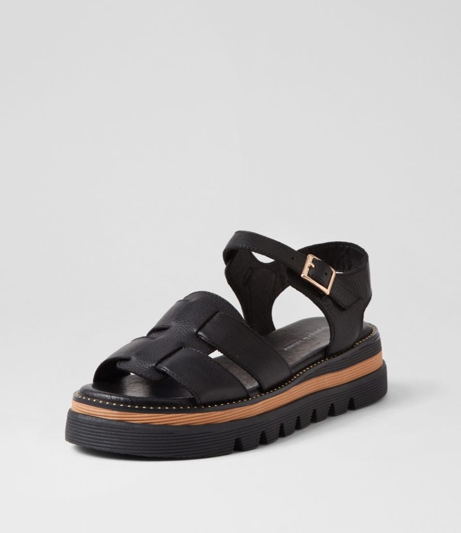 DJANGO & JULIETTE Simm Black Leather Sandals | Sandals