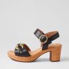 GABOR Sente Schwarz Gold Leather Sandals | Comfort