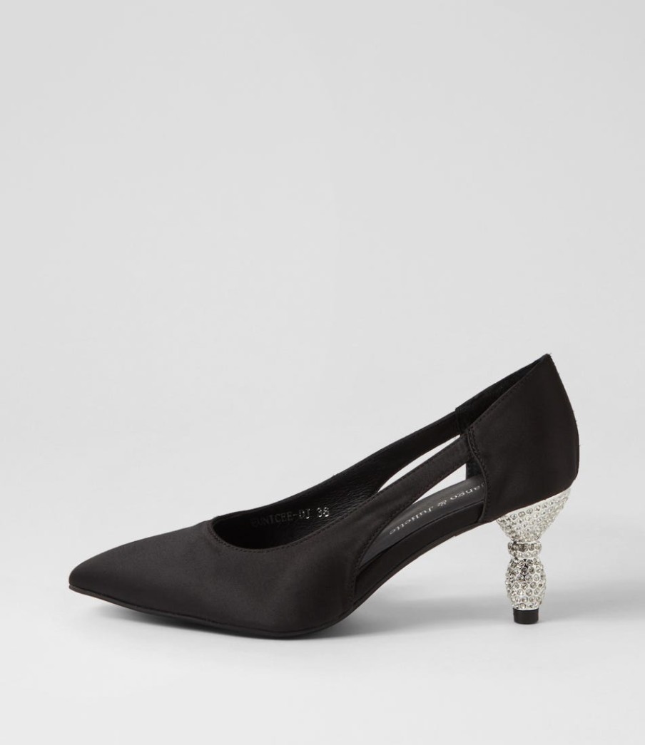 DJANGO & JULIETTE Eunicee Black Satin Heels | Heels