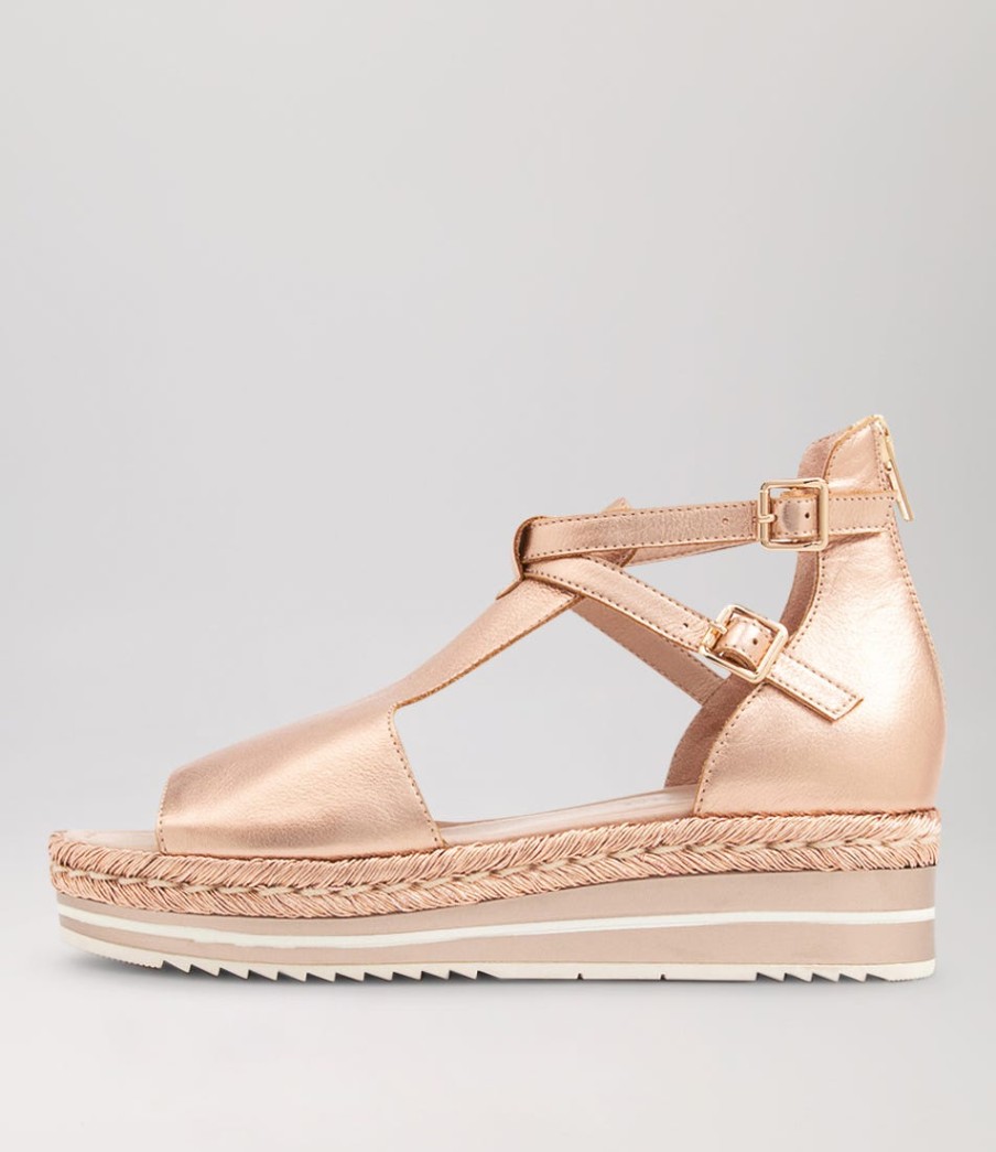 DJANGO & JULIETTE Alexys Pale Rose Gold Rope Leather Sandals | Espadrilles