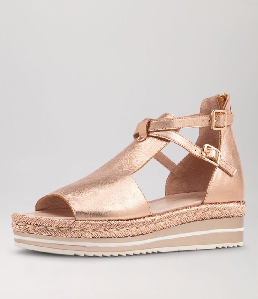 DJANGO & JULIETTE Alexys Pale Rose Gold Rope Leather Sandals | Espadrilles