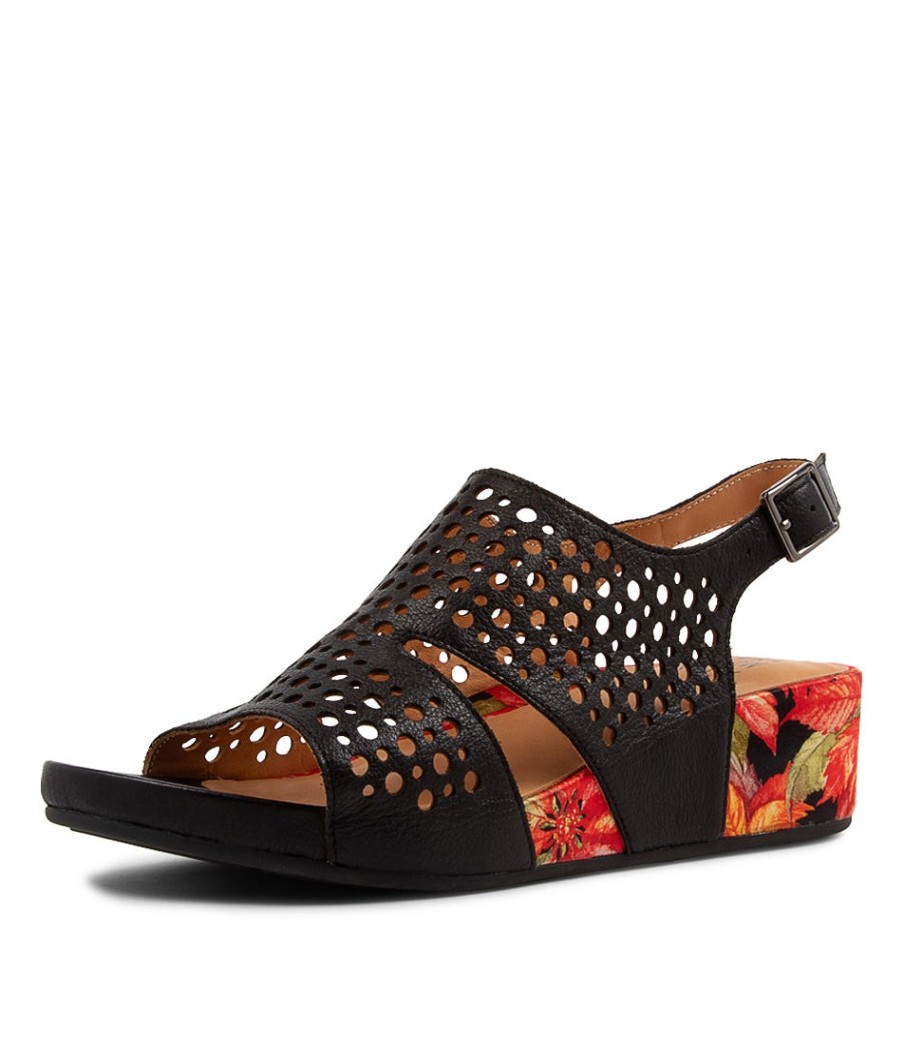 ZIERA Mateen W Black Leather Sandals | Wedges