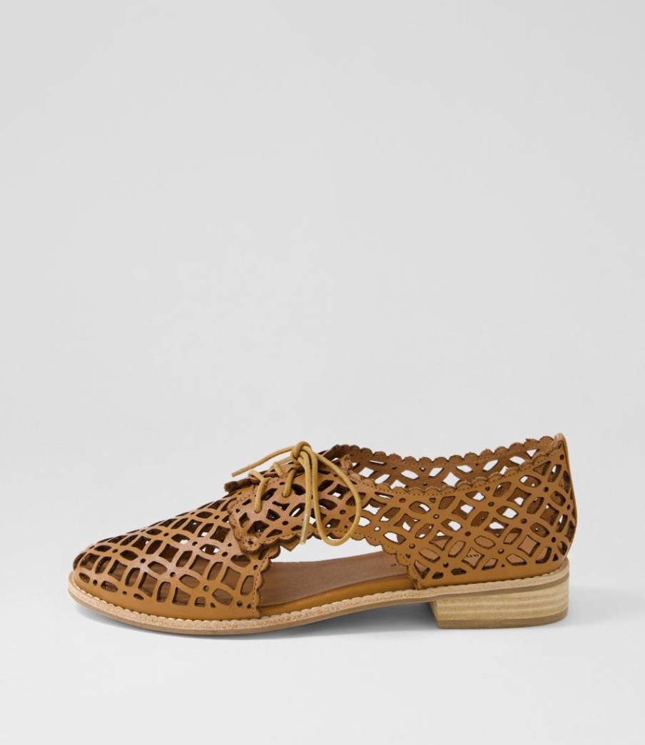 DJANGO & JULIETTE Addyst Tan Leather Lace Up Flats | Flats