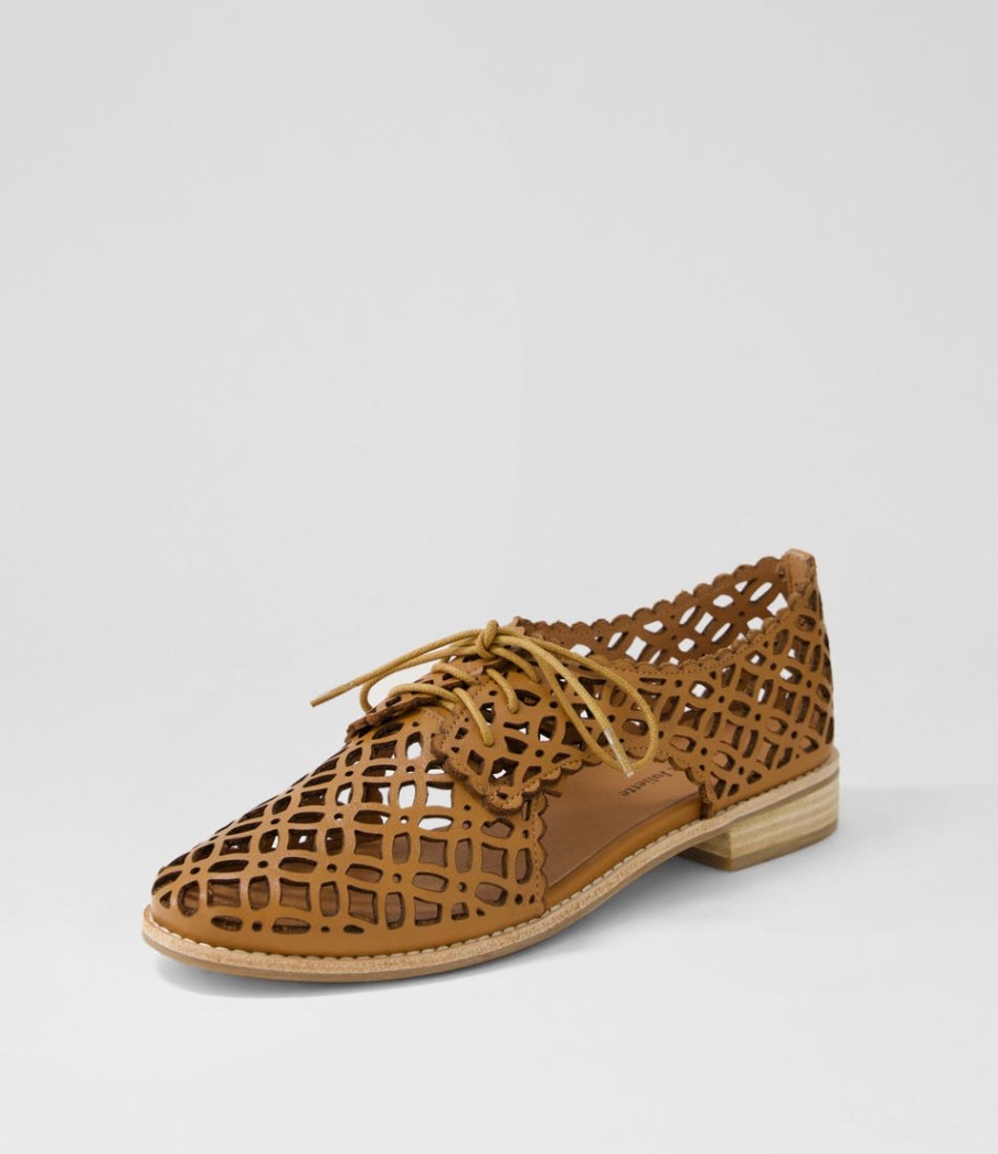 DJANGO & JULIETTE Addyst Tan Leather Lace Up Flats | Flats