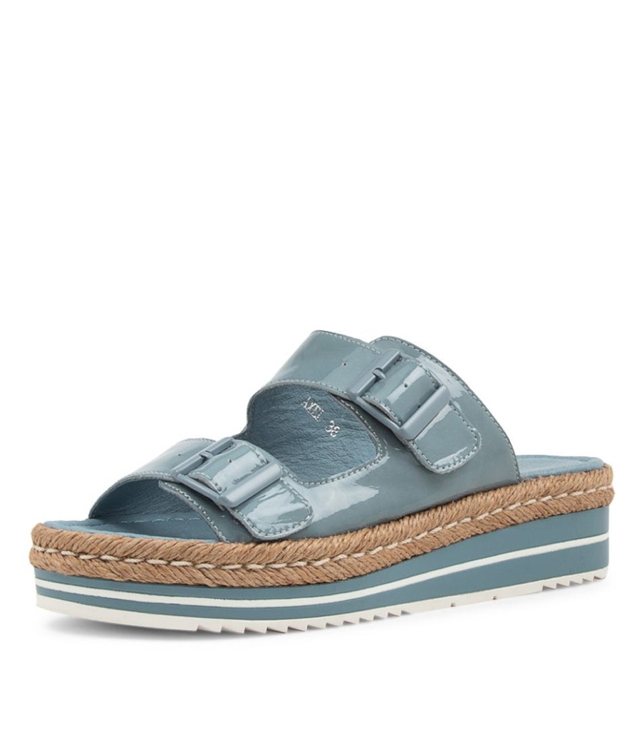 DJANGO & JULIETTE Axel Denim Patent Leather Sandals | Espadrilles