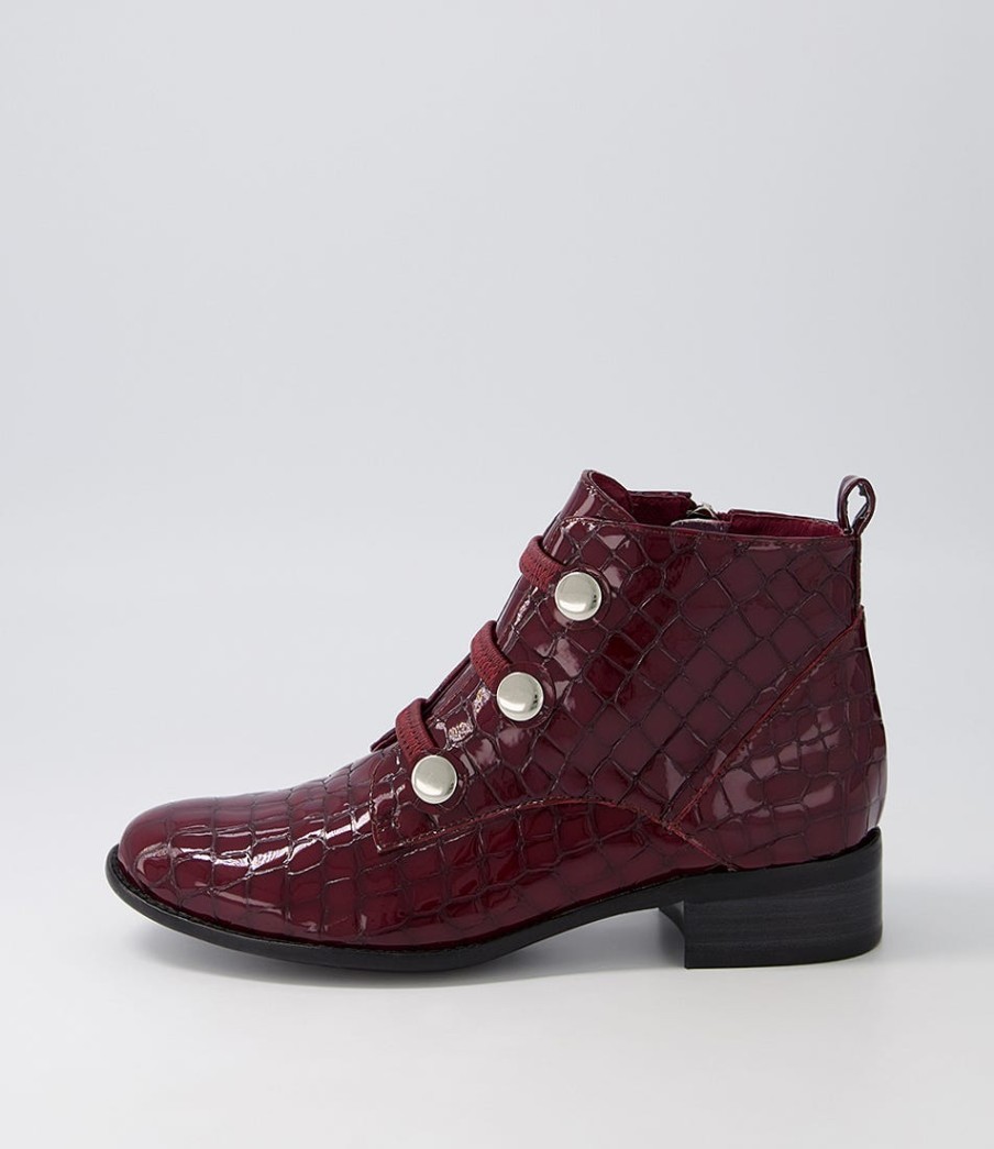 DJANGO & JULIETTE Clemens Claret Patent Croc Ankle Boots | Boots