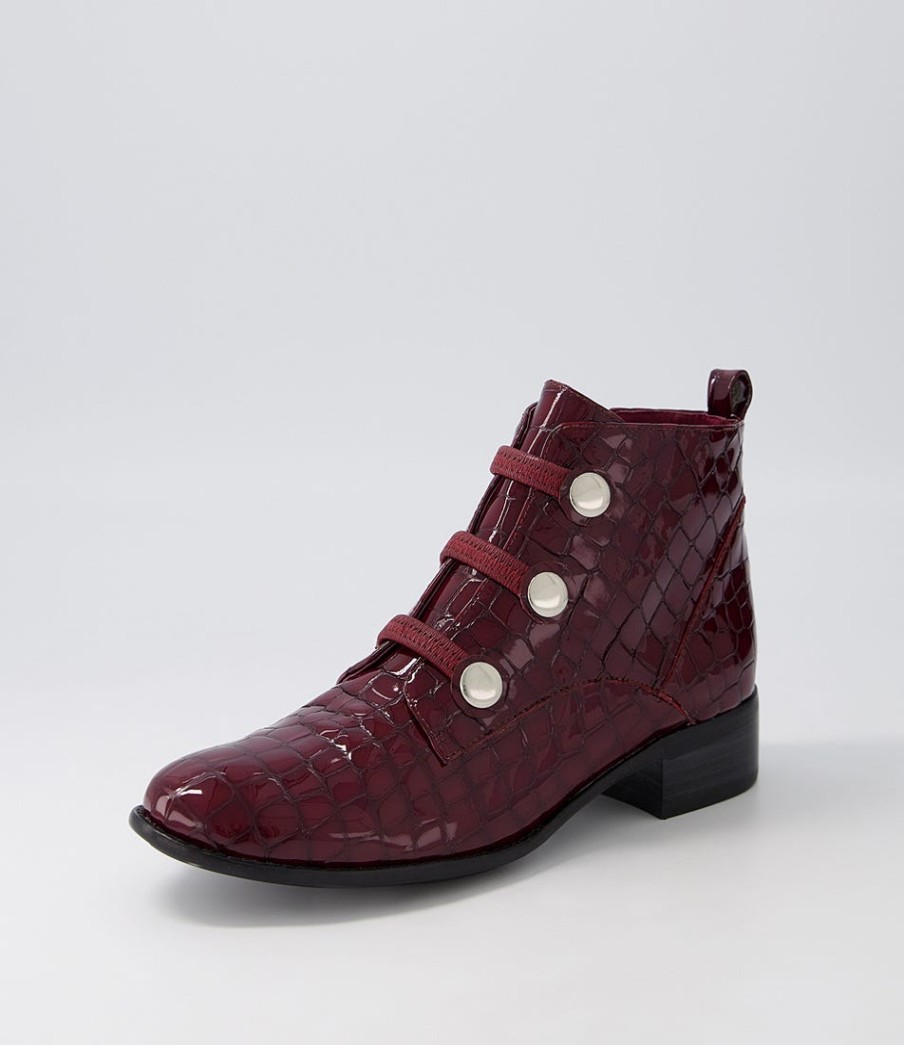 DJANGO & JULIETTE Clemens Claret Patent Croc Ankle Boots | Boots