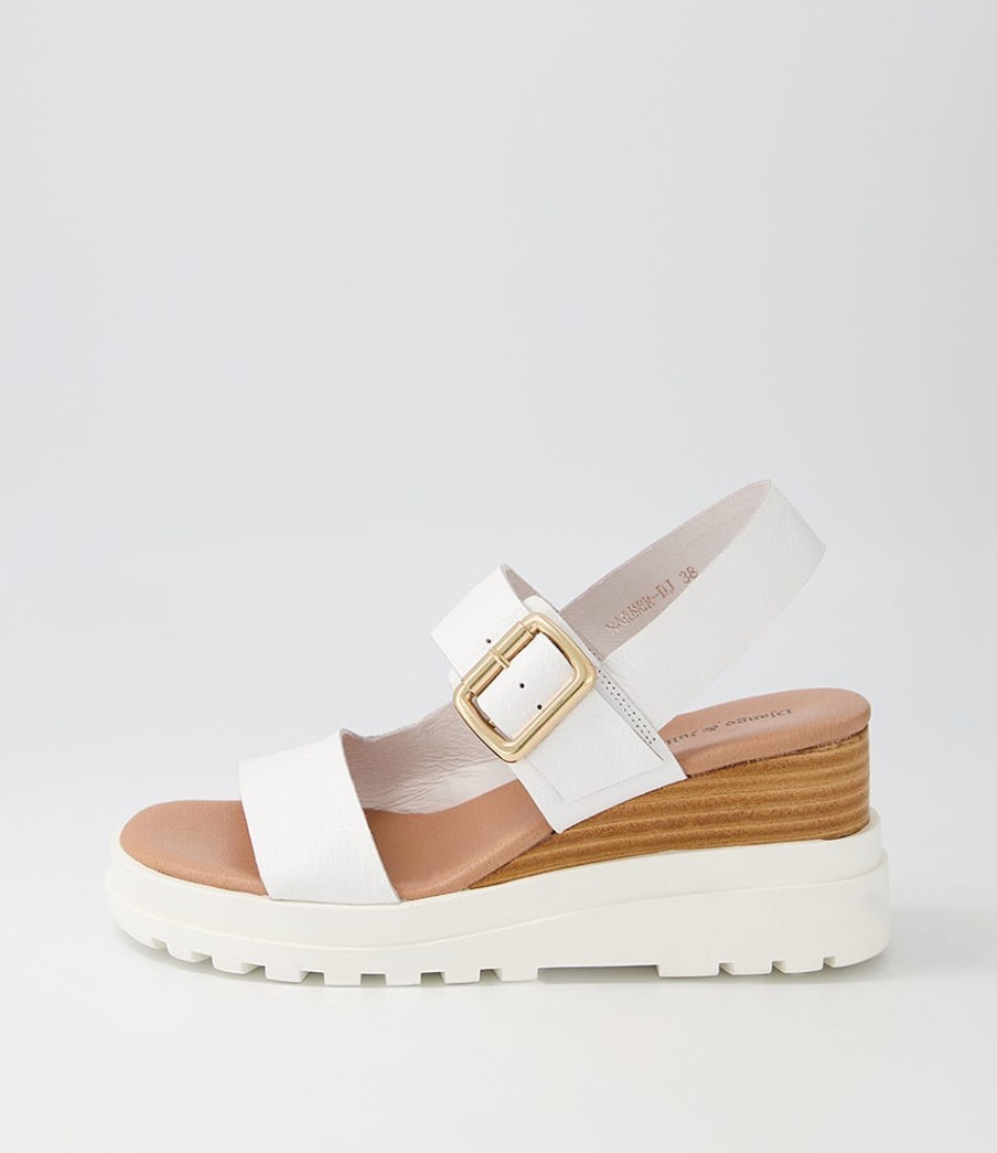 DJANGO & JULIETTE Barmer White Leather Sandals | Wedges