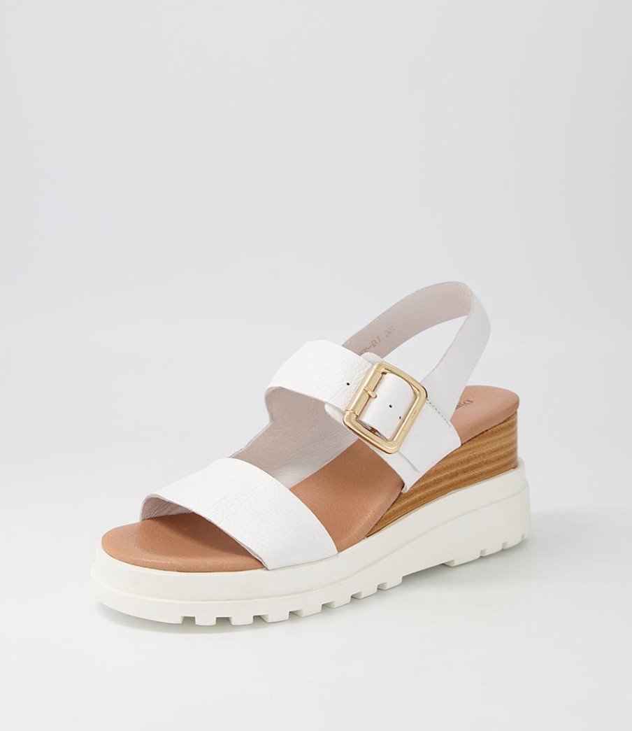 DJANGO & JULIETTE Barmer White Leather Sandals | Wedges