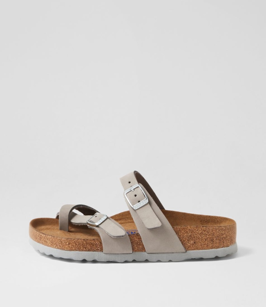 BIRKENSTOCK Mayari Sfb Dove Grey Nubuck Slides | Comfort