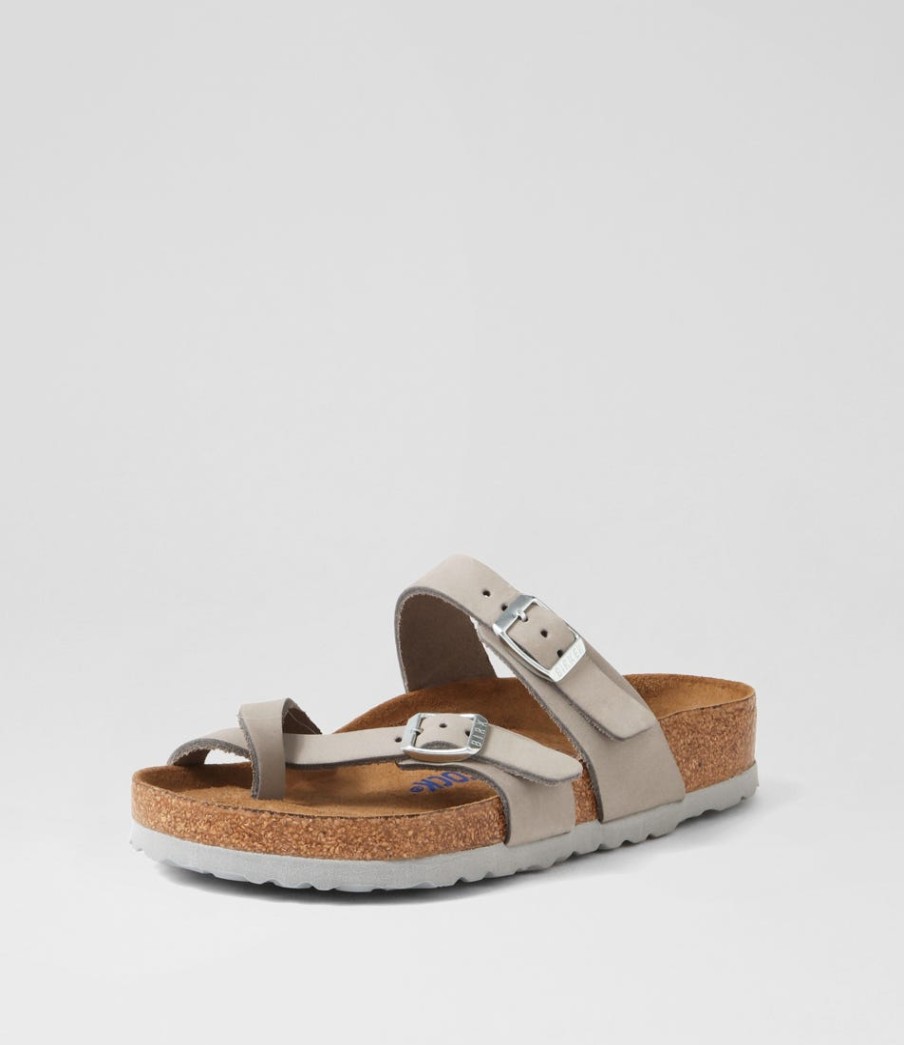 BIRKENSTOCK Mayari Sfb Dove Grey Nubuck Slides | Comfort