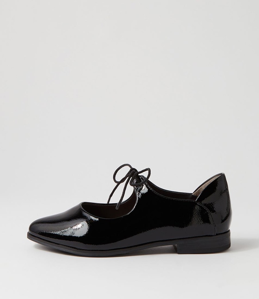 ZIERA Oceany Xf Black Wrinkle Patent Flat Shoes | Flats