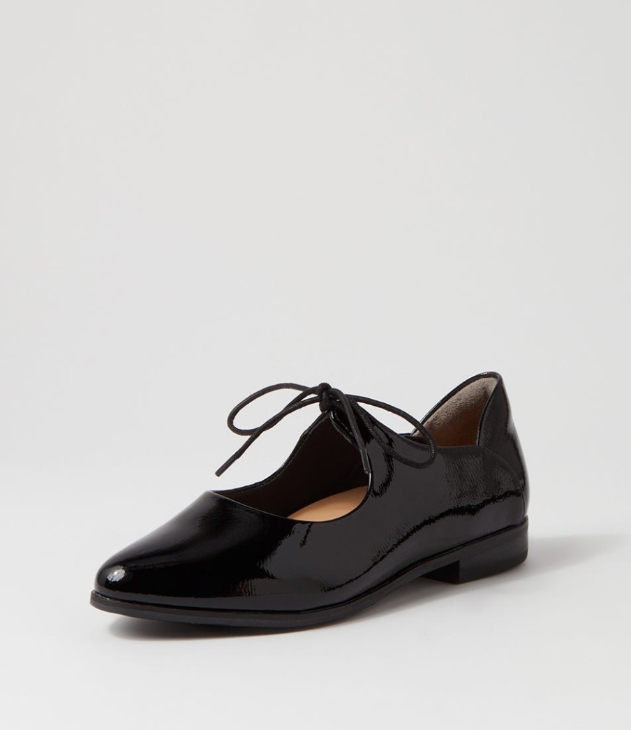 ZIERA Oceany Xf Black Wrinkle Patent Flat Shoes | Flats