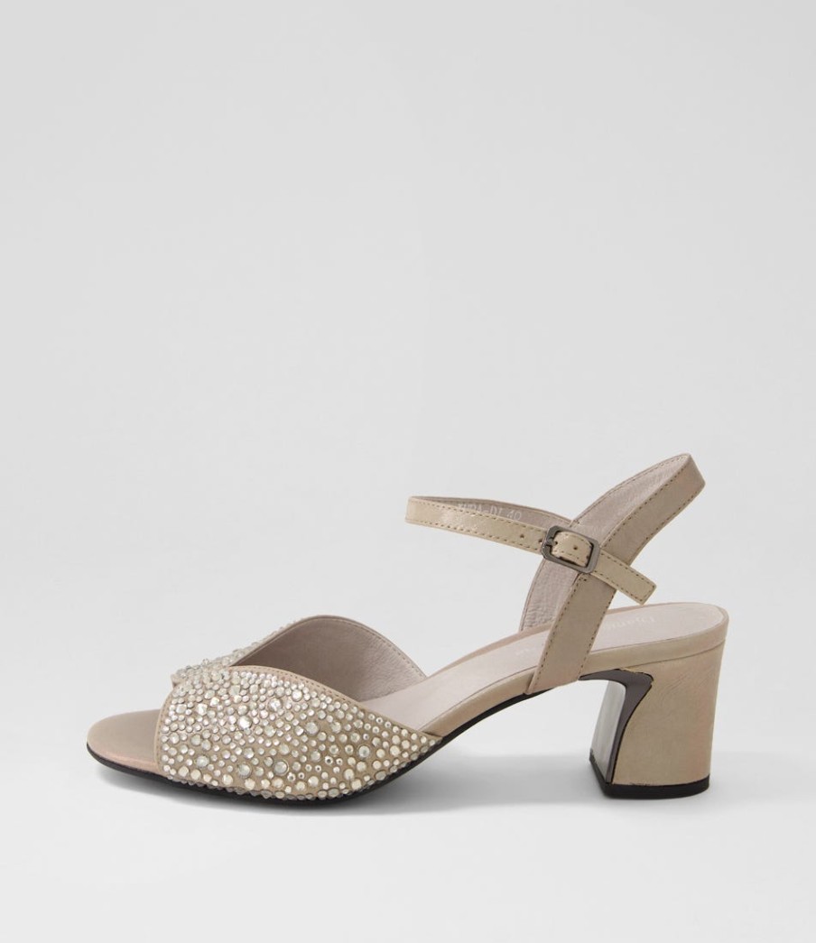 DJANGO & JULIETTE Juba Light Pewter Shimmer Leather Jewels Sandals | Heels