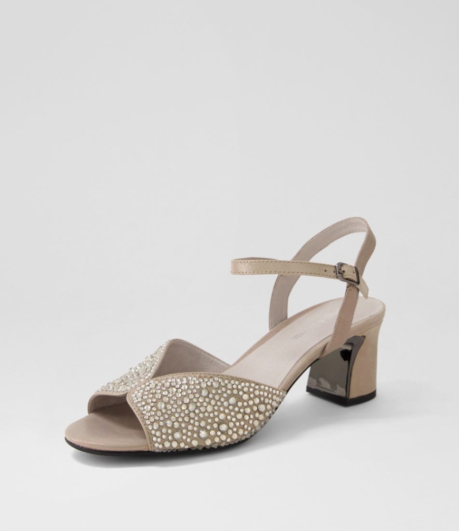 DJANGO & JULIETTE Juba Light Pewter Shimmer Leather Jewels Sandals | Heels