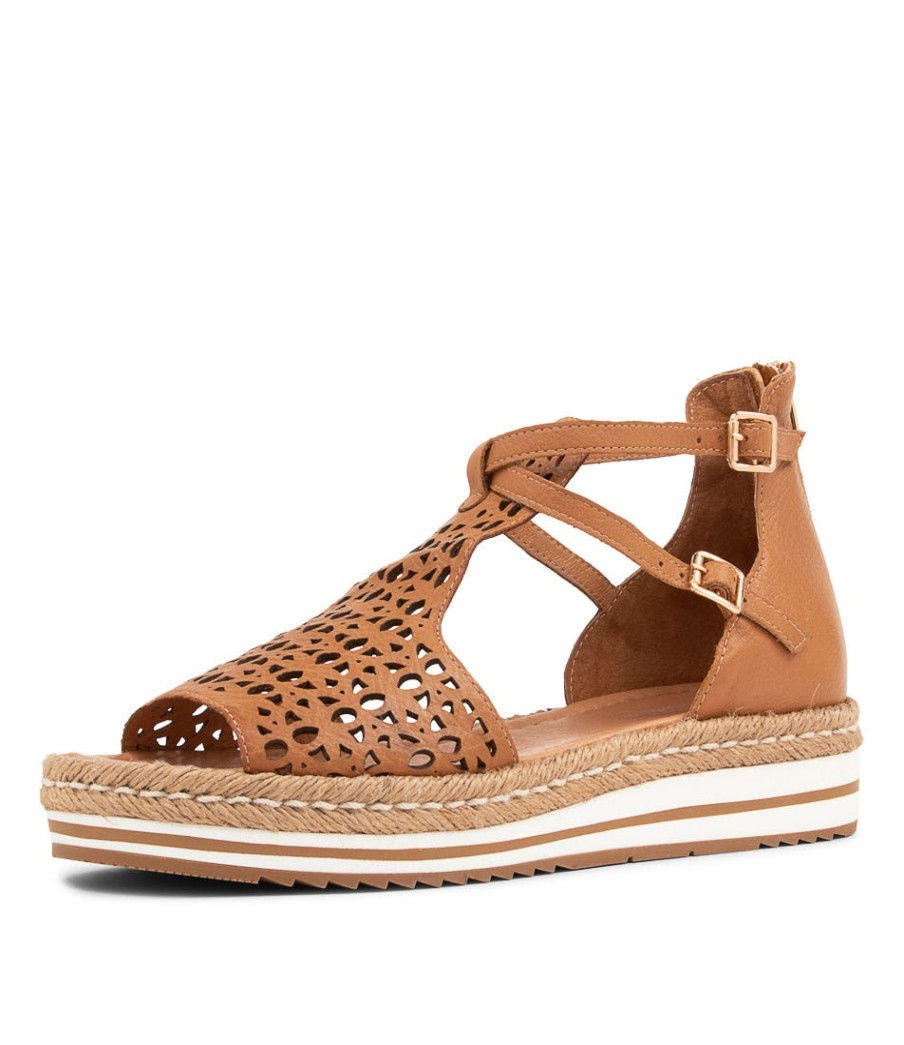 DJANGO & JULIETTE Accra Dark Tan Leather Espadrilles | Espadrilles