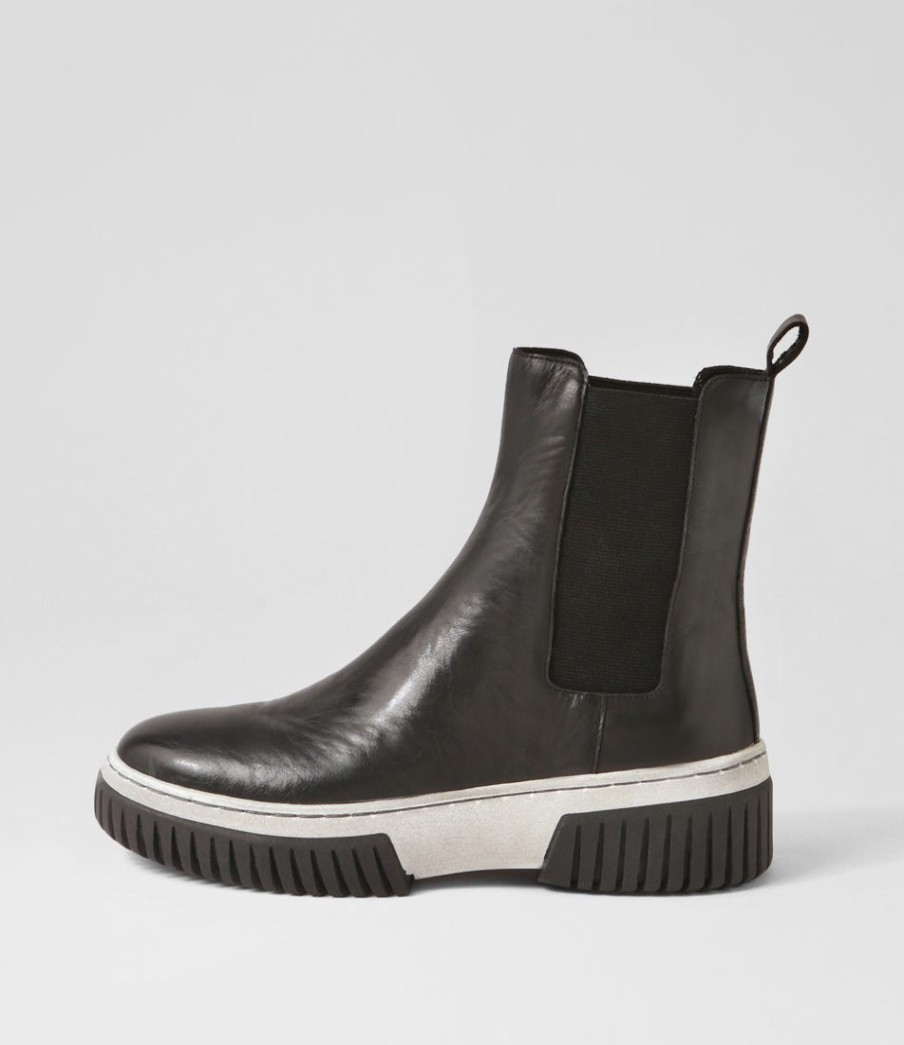 DJANGO & JULIETTE Yaella Black White Leather Chelsea Boots | Boots