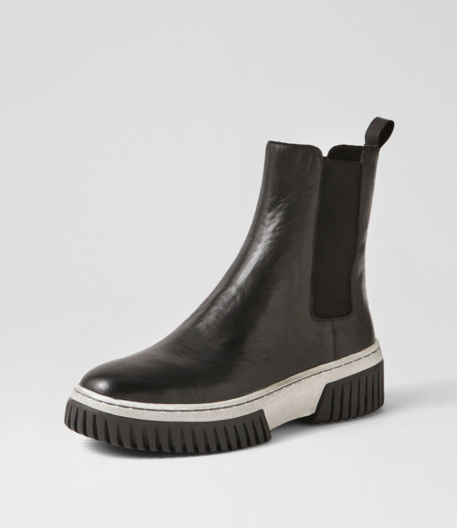 DJANGO & JULIETTE Yaella Black White Leather Chelsea Boots | Boots