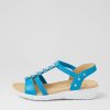 ZIERA Ulover W Turquoise Leather Elastic Sandals | Wedges