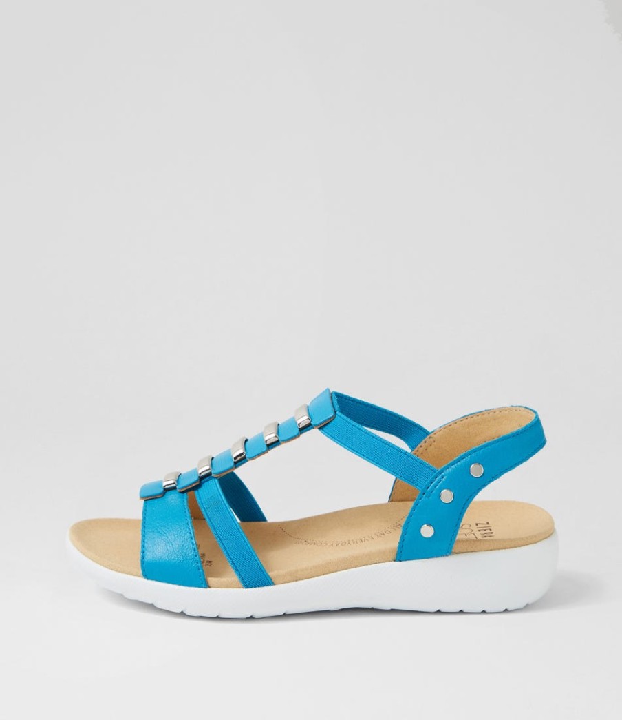 ZIERA Ulover W Turquoise Leather Elastic Sandals | Wedges