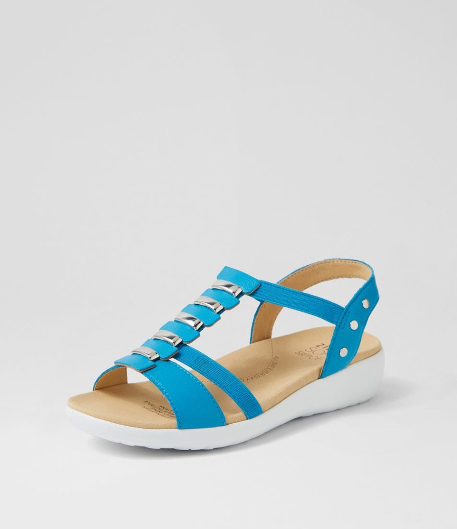 ZIERA Ulover W Turquoise Leather Elastic Sandals | Wedges