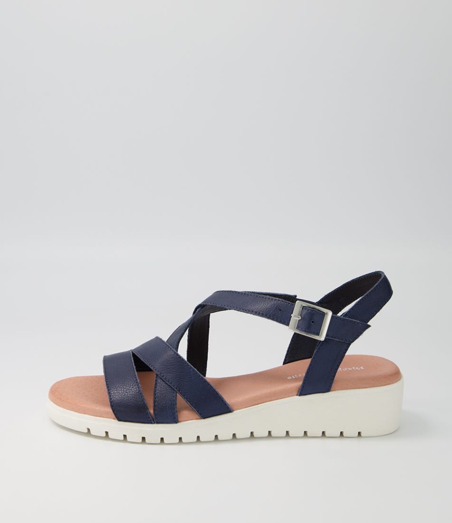 DJANGO & JULIETTE Matedy Navy Leather Sandals | Wedges